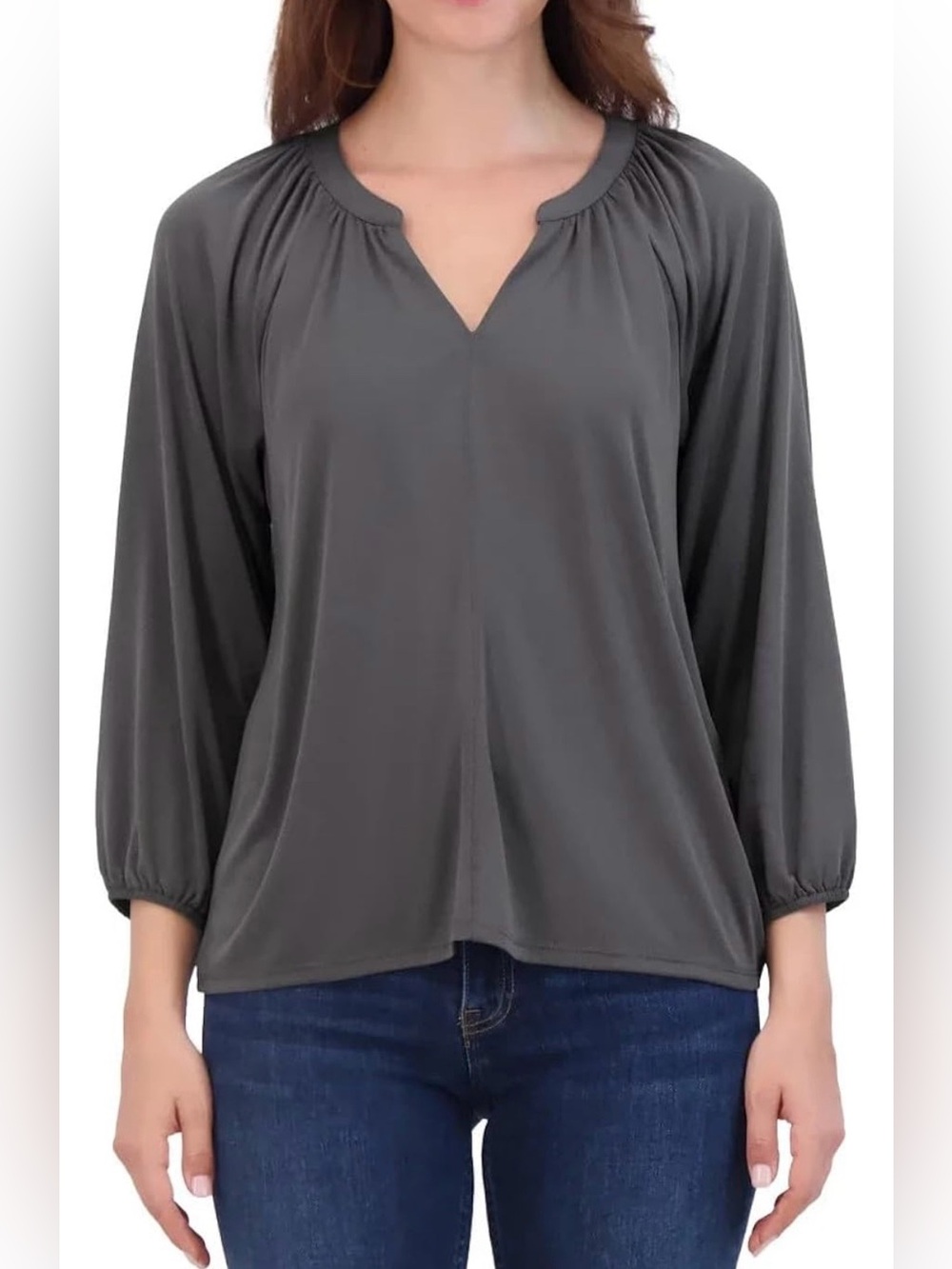 Lucky Brand Blackened Pearl V-Neck 3/4 Sleeve Blouse